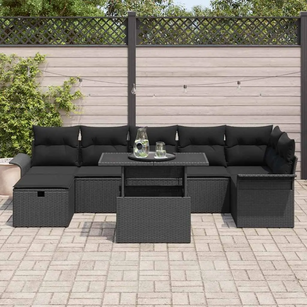Garden Sofa Set Poly Rattan 8 Pieces Outdoor Modular Lounge Seating Black