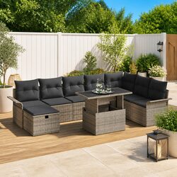 Durable 9 Piece Garden Sofa Set with Glass Table