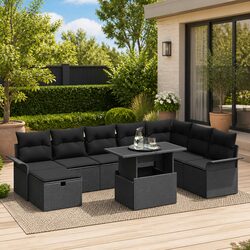 Exceptional 9-Piece Modular Garden Sofa Set in Black