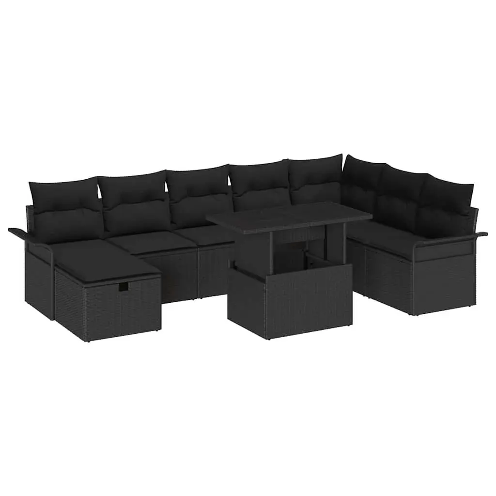 Modular Garden Sofa Set 9 Pieces Black Poly Rattan Outdoor Furniture Patio