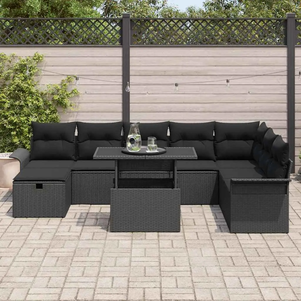 Modular Garden Sofa Set 9 Pieces Black Poly Rattan Outdoor Furniture Patio