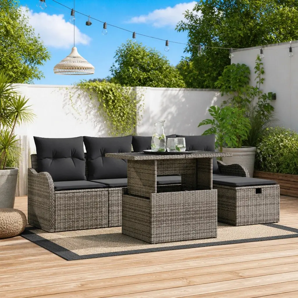 6-Piece Grey Modular Garden Sofa Set with Storage