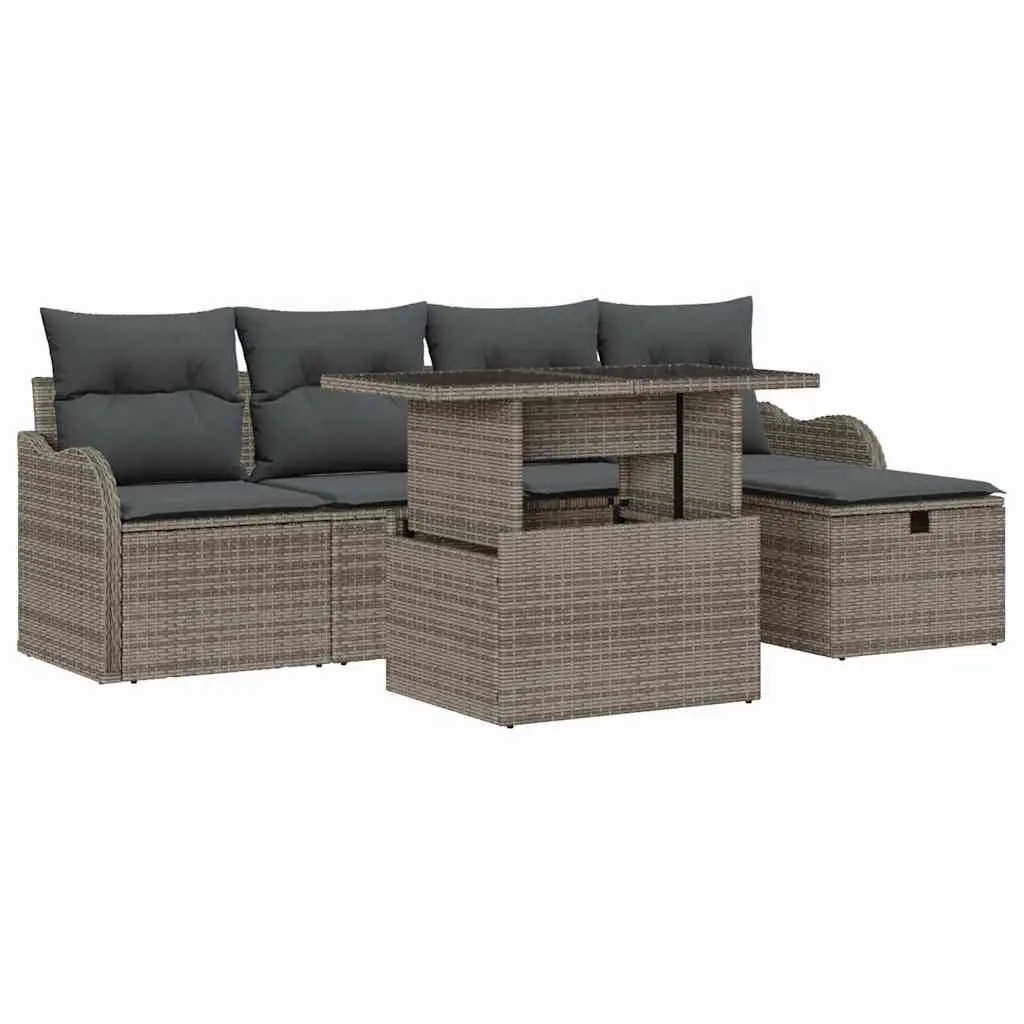 6-Piece Grey Modular Garden Sofa Set with Storage