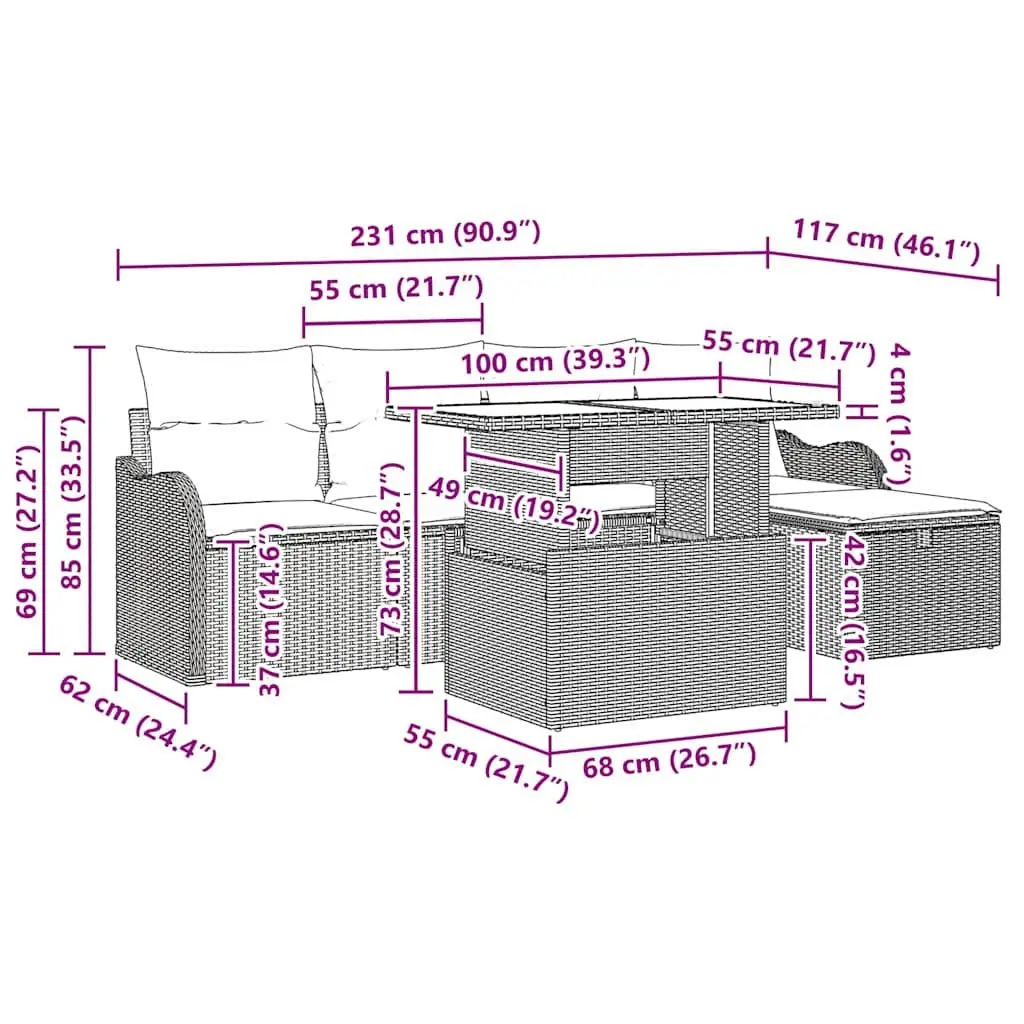6-Piece Grey Modular Garden Sofa Set with Storage