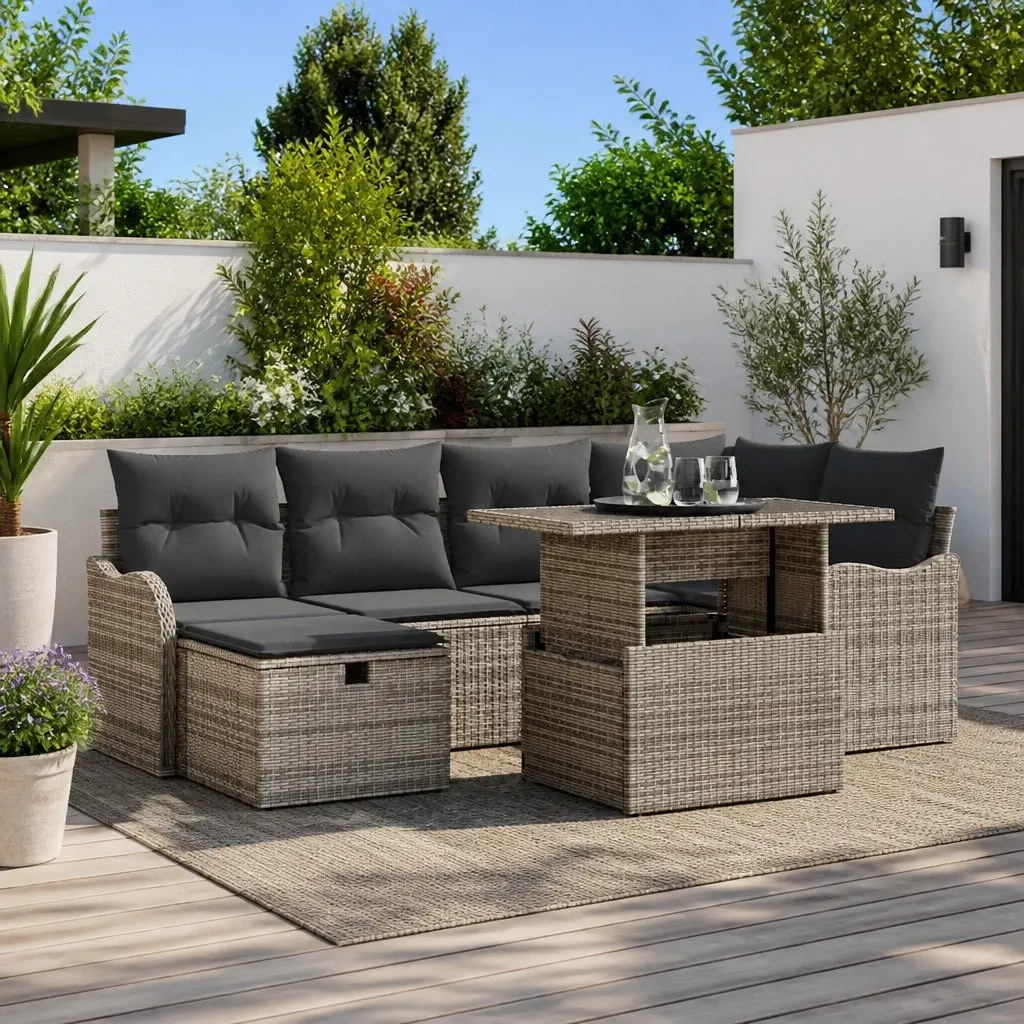 Garden Sofa Set Poly Rattan 7 Piece Modular Grey with Cushions