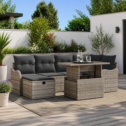 7-Piece Modular Garden Sofa Set in Grey Poly Rattan