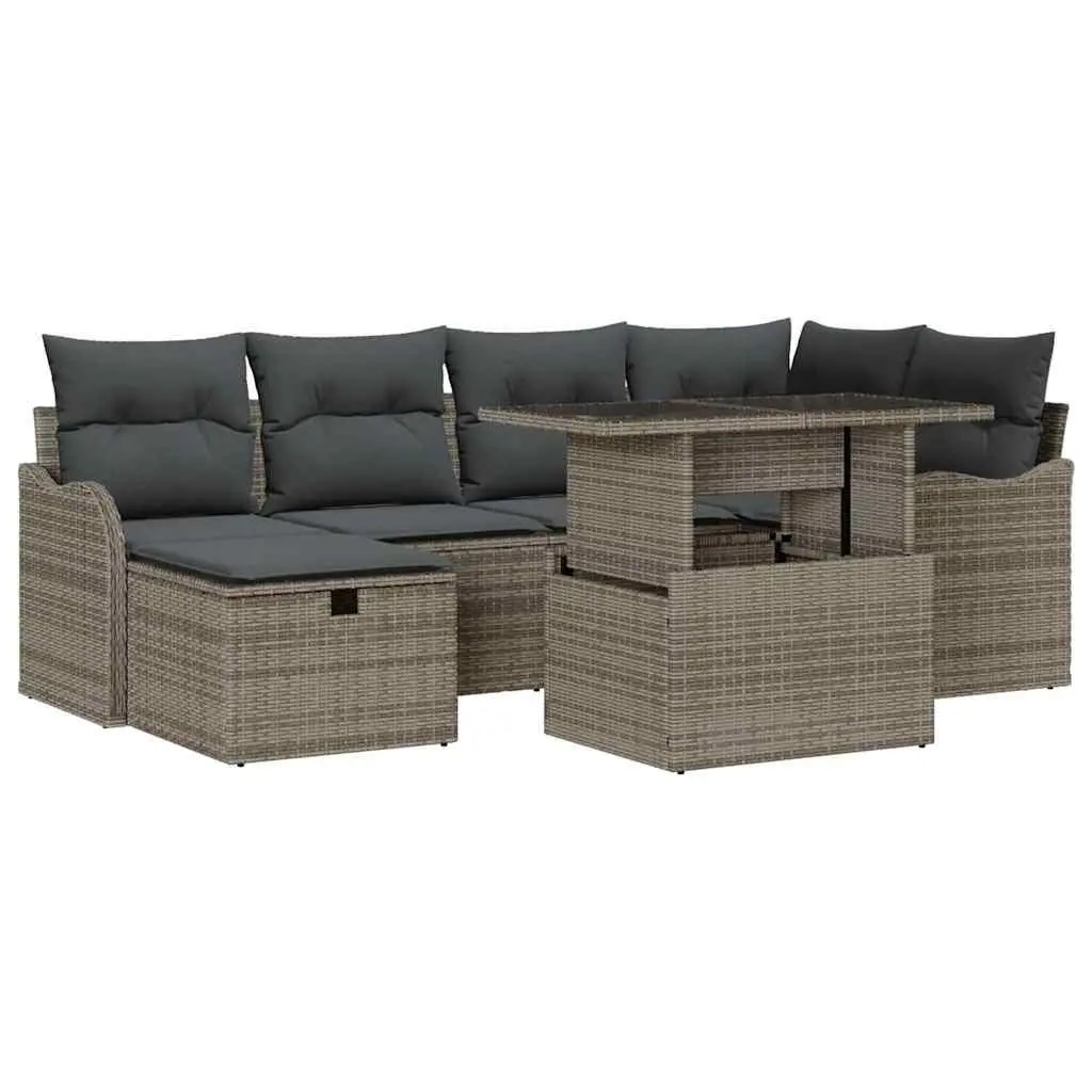 Garden Sofa Set Poly Rattan 7 Piece Modular Grey with Cushions