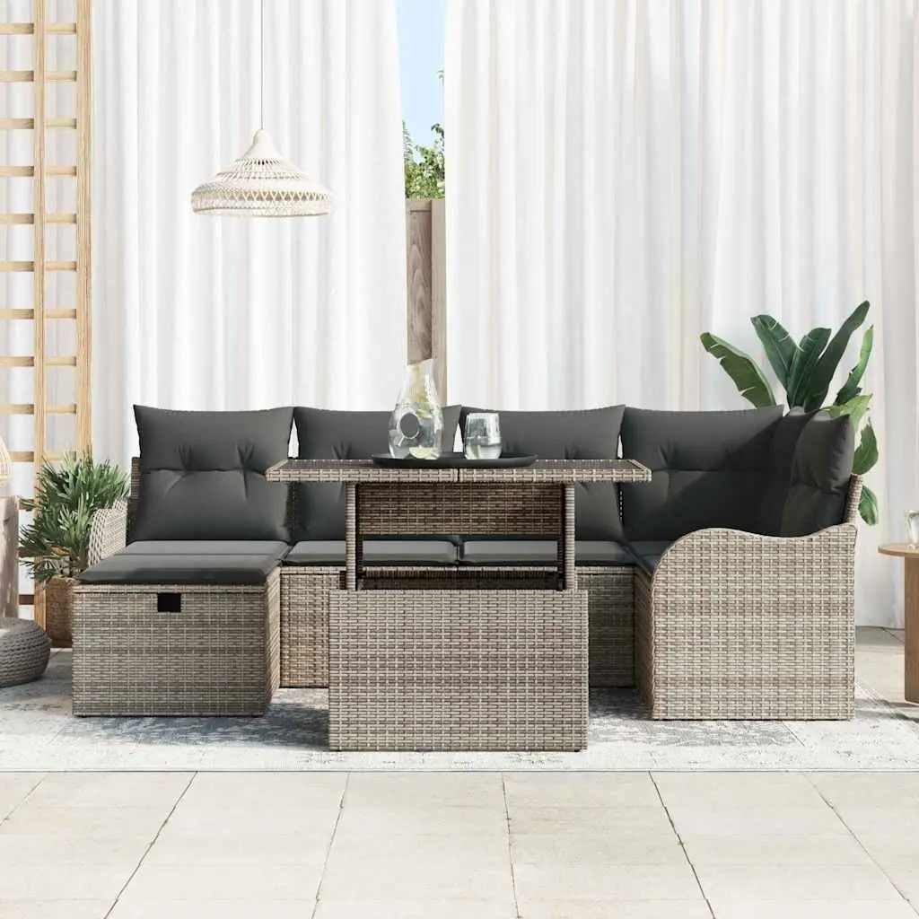 Garden Sofa Set Poly Rattan 7 Piece Modular Grey with Cushions