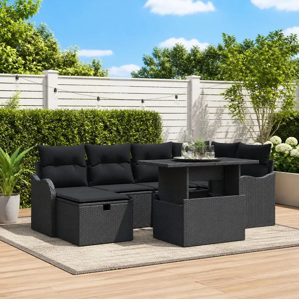 Modular Garden Sofa Set Poly Rattan 7 Piece Black Outdoor Furniture