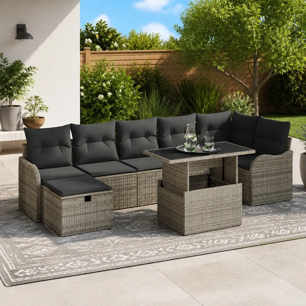 Garden Sofa Set Poly Rattan 8 Piece Outdoor Furniture Modular Grey