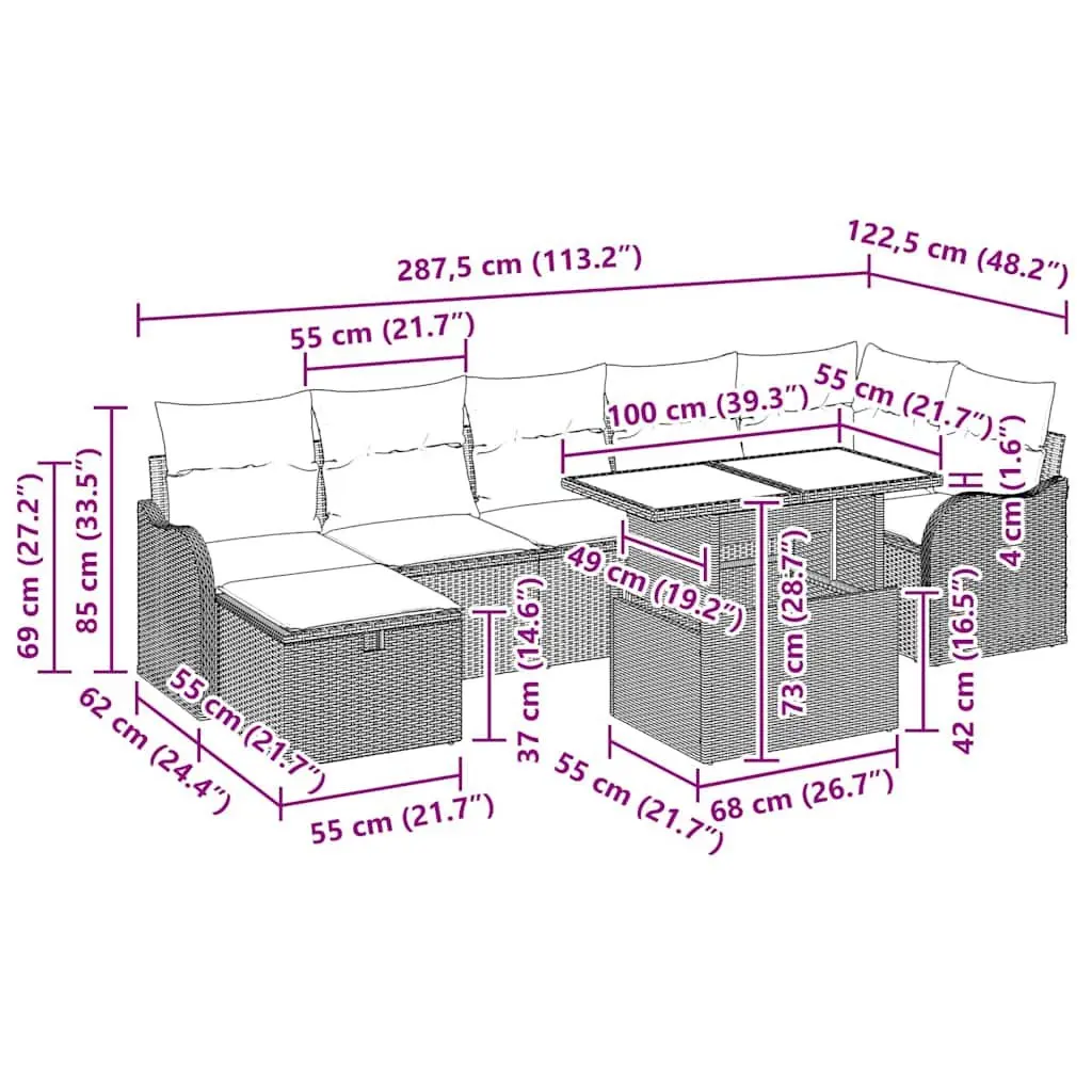 Garden Sofa Set Poly Rattan 8 Piece Outdoor Furniture Modular Grey