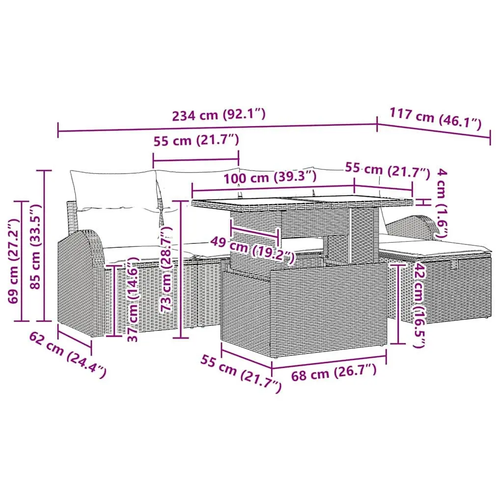 6 Piece Modular Garden Sofa Set Black Poly Rattan