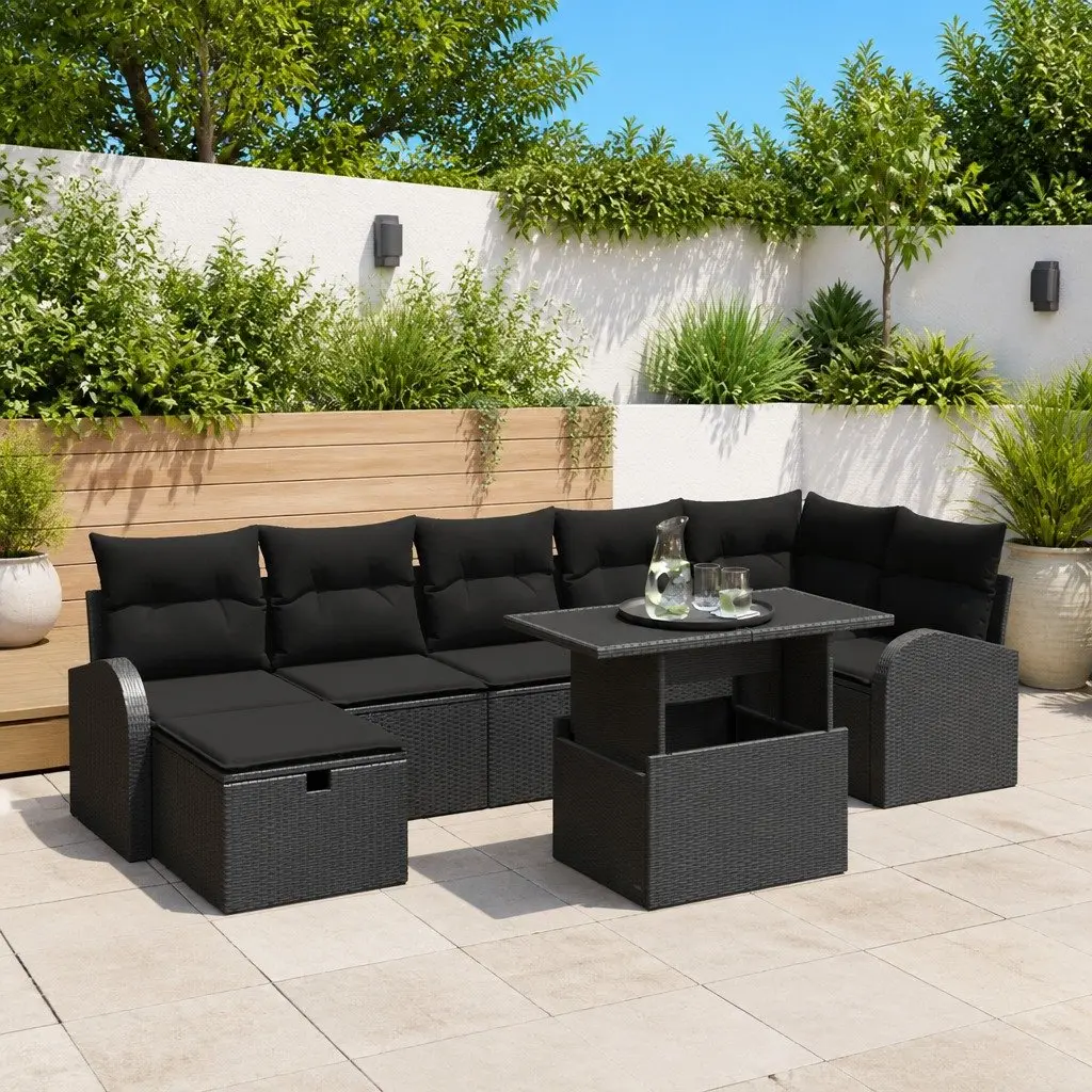 8 Piece Modular Sofa Set Poly Rattan Black Outdoor Garden Patio Furniture