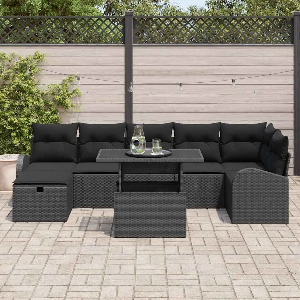 8 Piece Modular Sofa Set Poly Rattan Black Outdoor Garden Patio Furniture