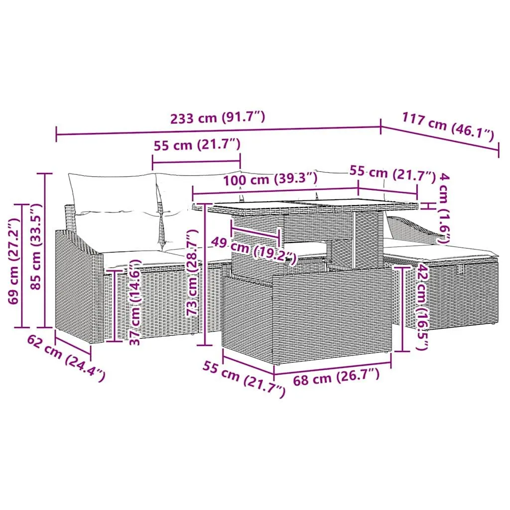 Modular Garden Sofa Set 6 Piece Furniture