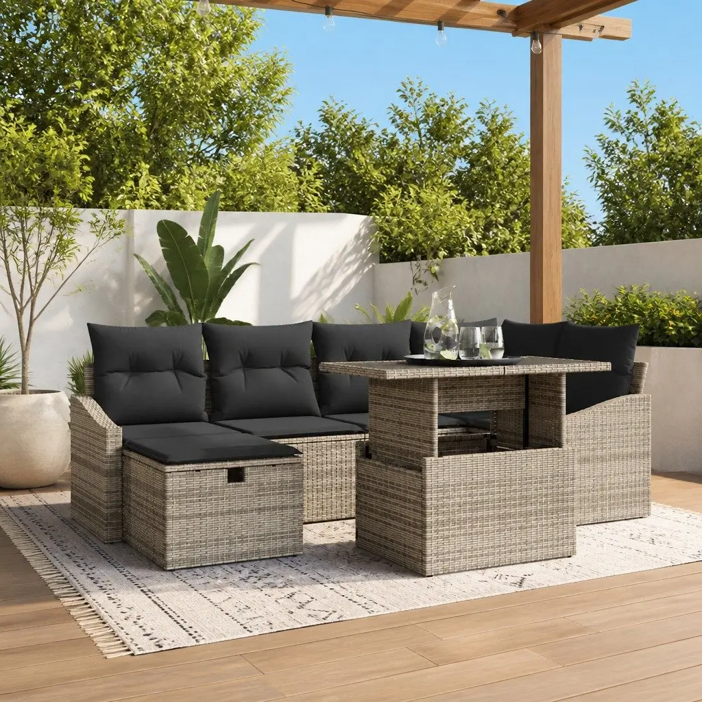 Modular Garden Sofa Set Poly Rattan 7 Piece Brown