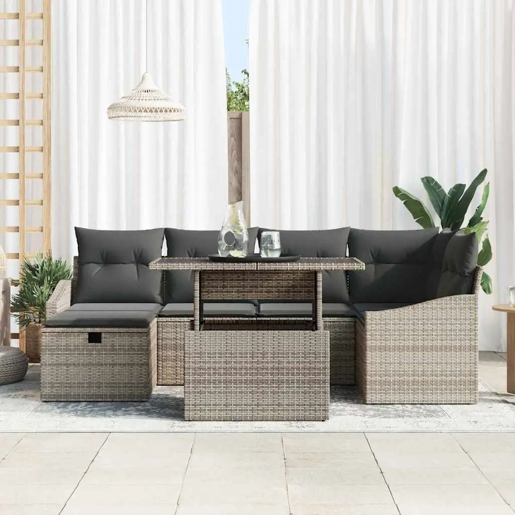 Modular Garden Sofa Set Poly Rattan 7 Piece Brown