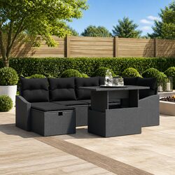 7-Piece Modular Garden Sofa Set in Brown with Cushions