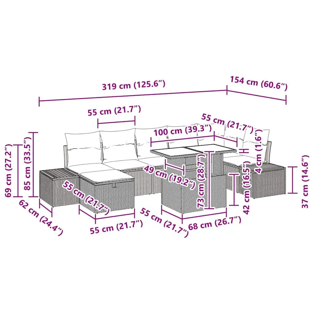 Modular Garden Sofa Set 8 Piece Powder-coated Steel Poly Rattan Beige