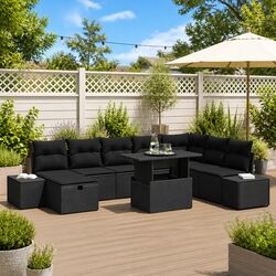 Premium Modular Garden Sofa Set 11 Pcs in Black