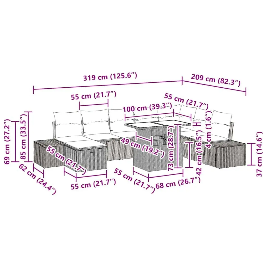 Modular Garden Sofa Set 11 Pcs in Black