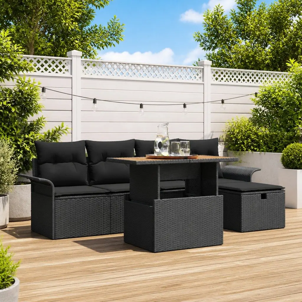6-Piece Modular Garden Sofa Set in Black