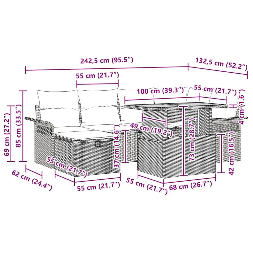 7-Piece Garden Sofa Set in Grey Poly Rattan