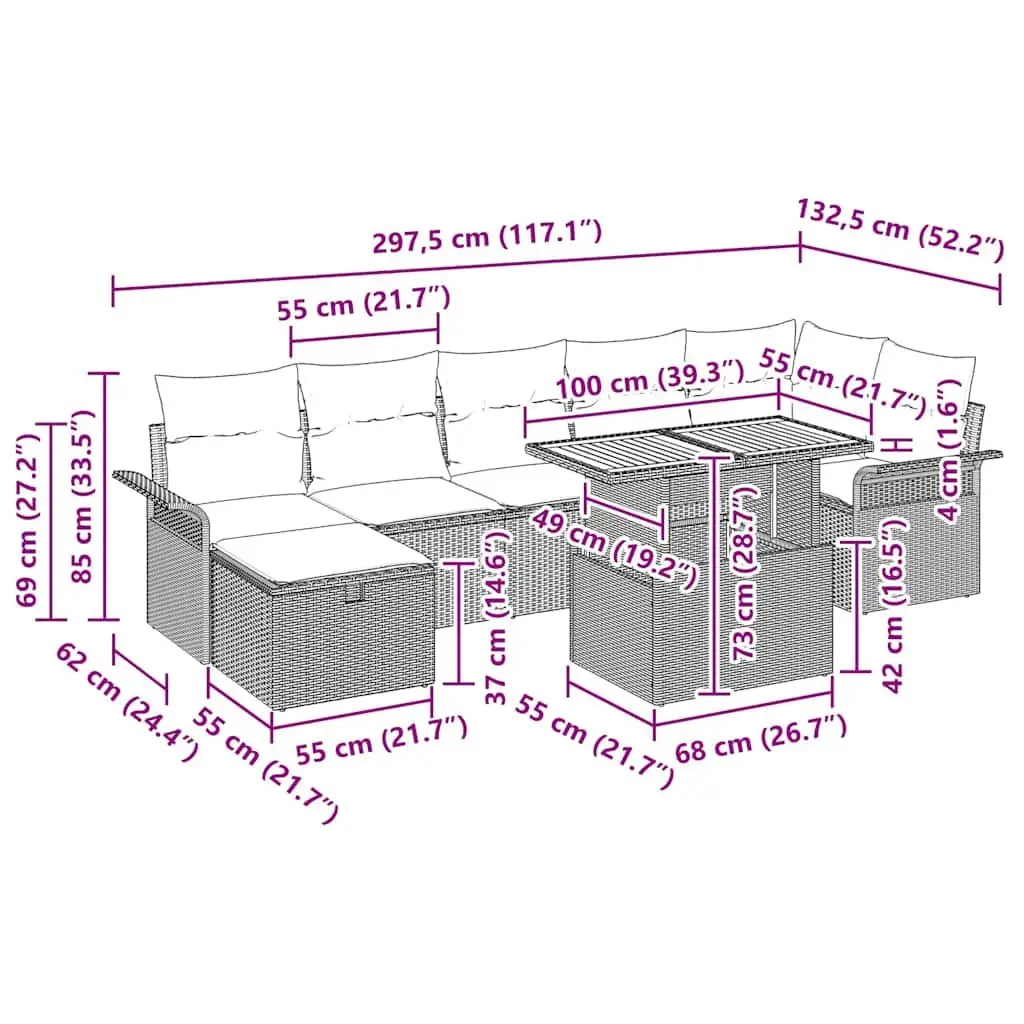 8-Piece Black Poly Rattan Garden Sofa Set