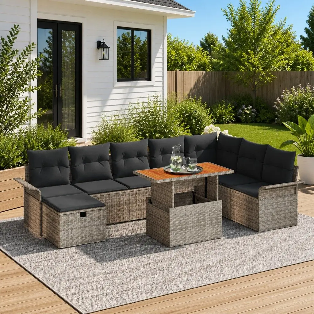 9 Piece Modular Garden Sofa Set in Grey