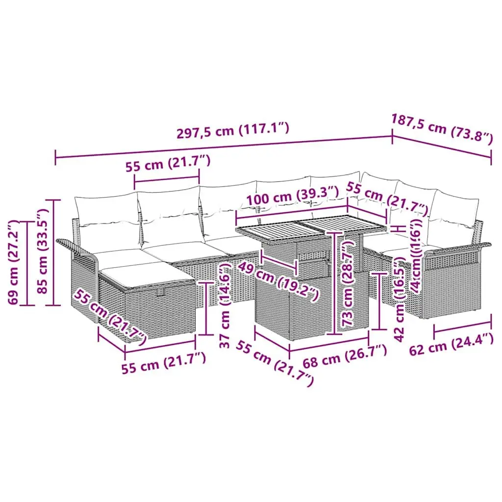 9 Piece Modular Garden Sofa Set in Grey