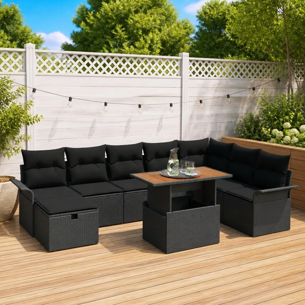 Black Poly Rattan Modular Garden Sofa Set 9 pcs