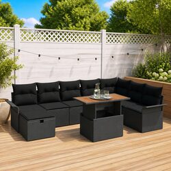 Stylish Black Poly Rattan Modular Garden Sofa Set 9 pcs