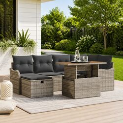 7-Piece Outdoor Garden Sofa Set Grey Poly Rattan Modular Sectional Furniture