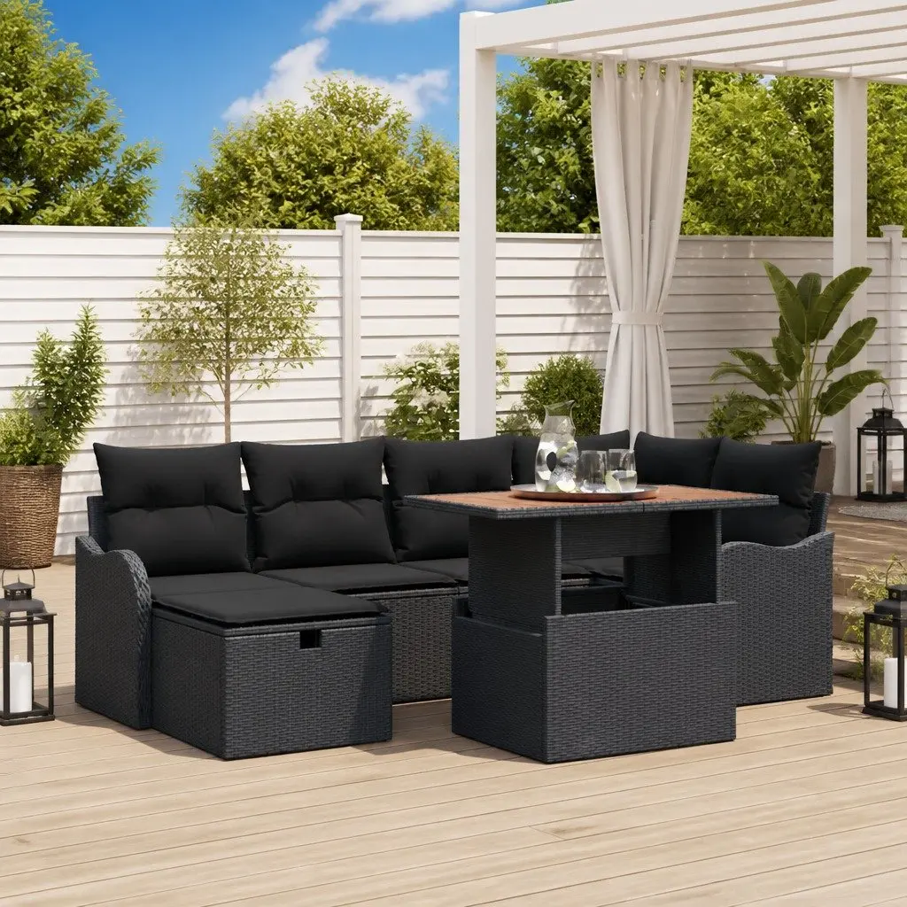 Modular 7-Piece Garden Sofa Set in Black Poly Rattan