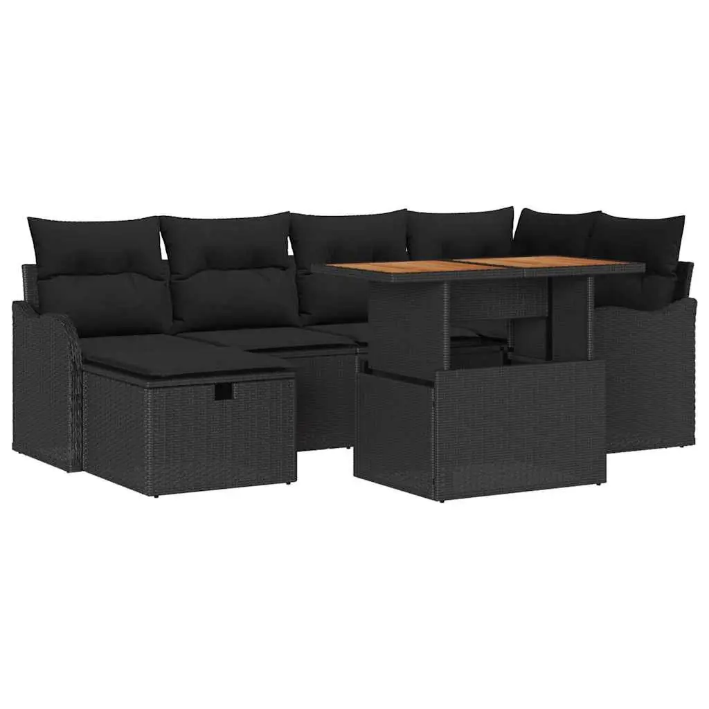 Modular 7-Piece Garden Sofa Set in Black Poly Rattan