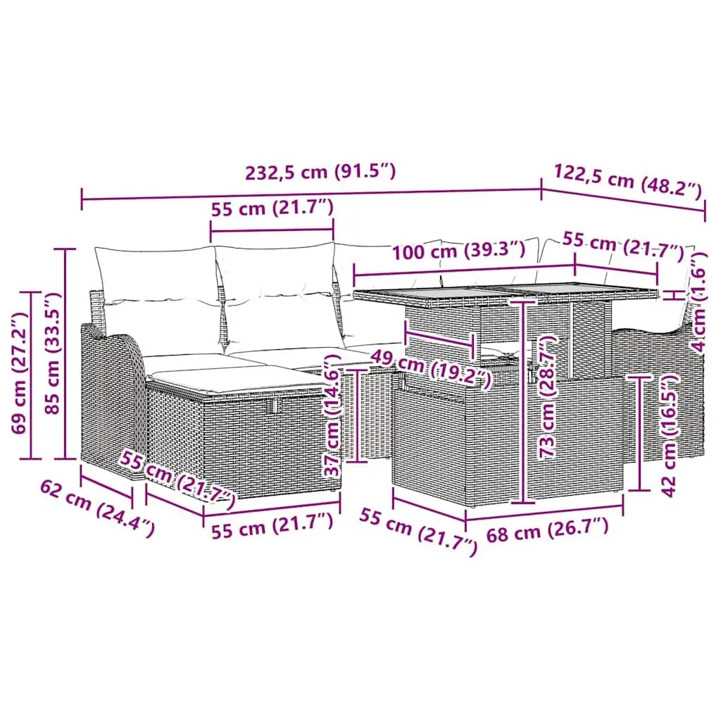 Modular 7-Piece Garden Sofa Set in Black Poly Rattan