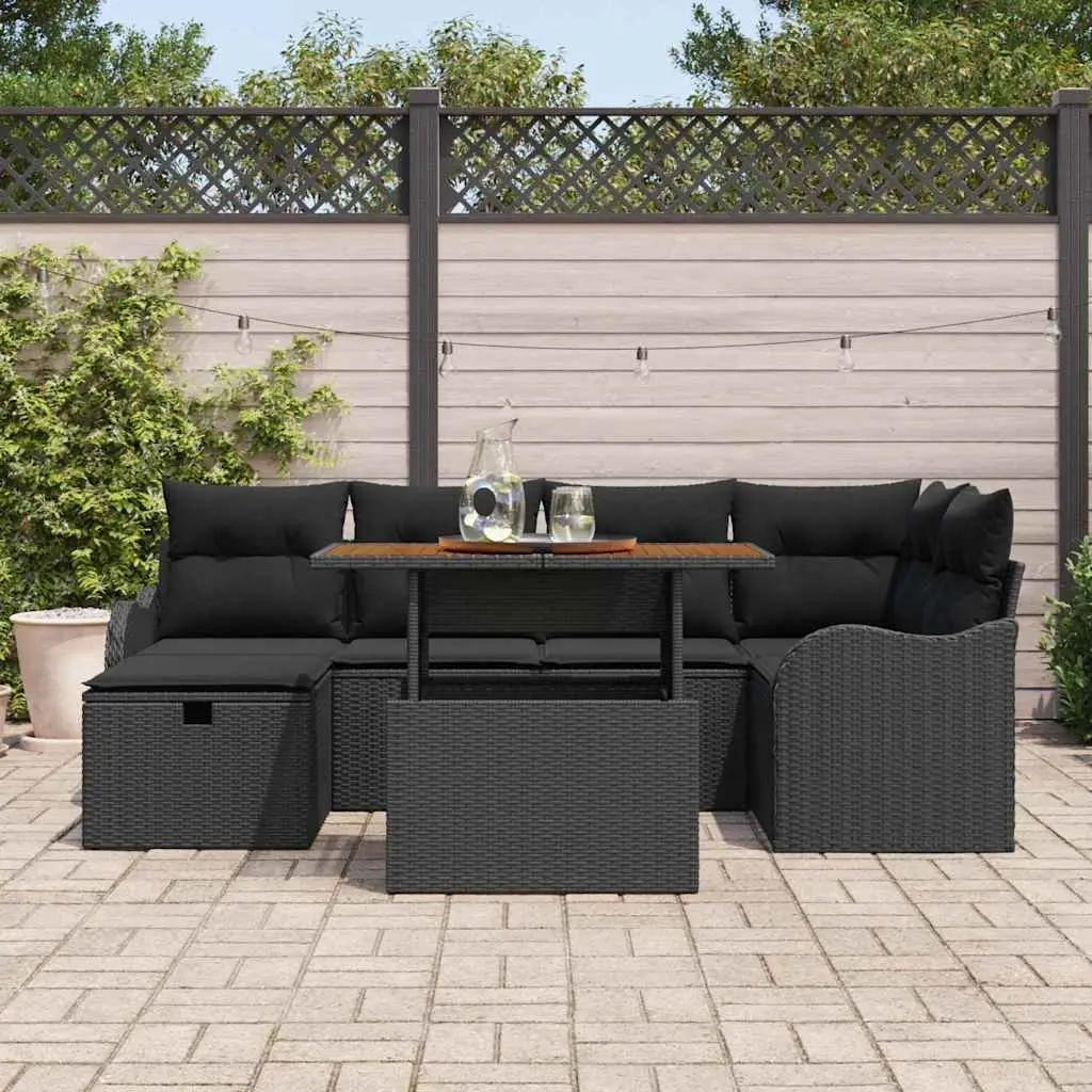 Modular 7-Piece Garden Sofa Set in Black Poly Rattan