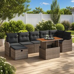 Premium 8-Piece Grey Poly Rattan Garden Sofa Set