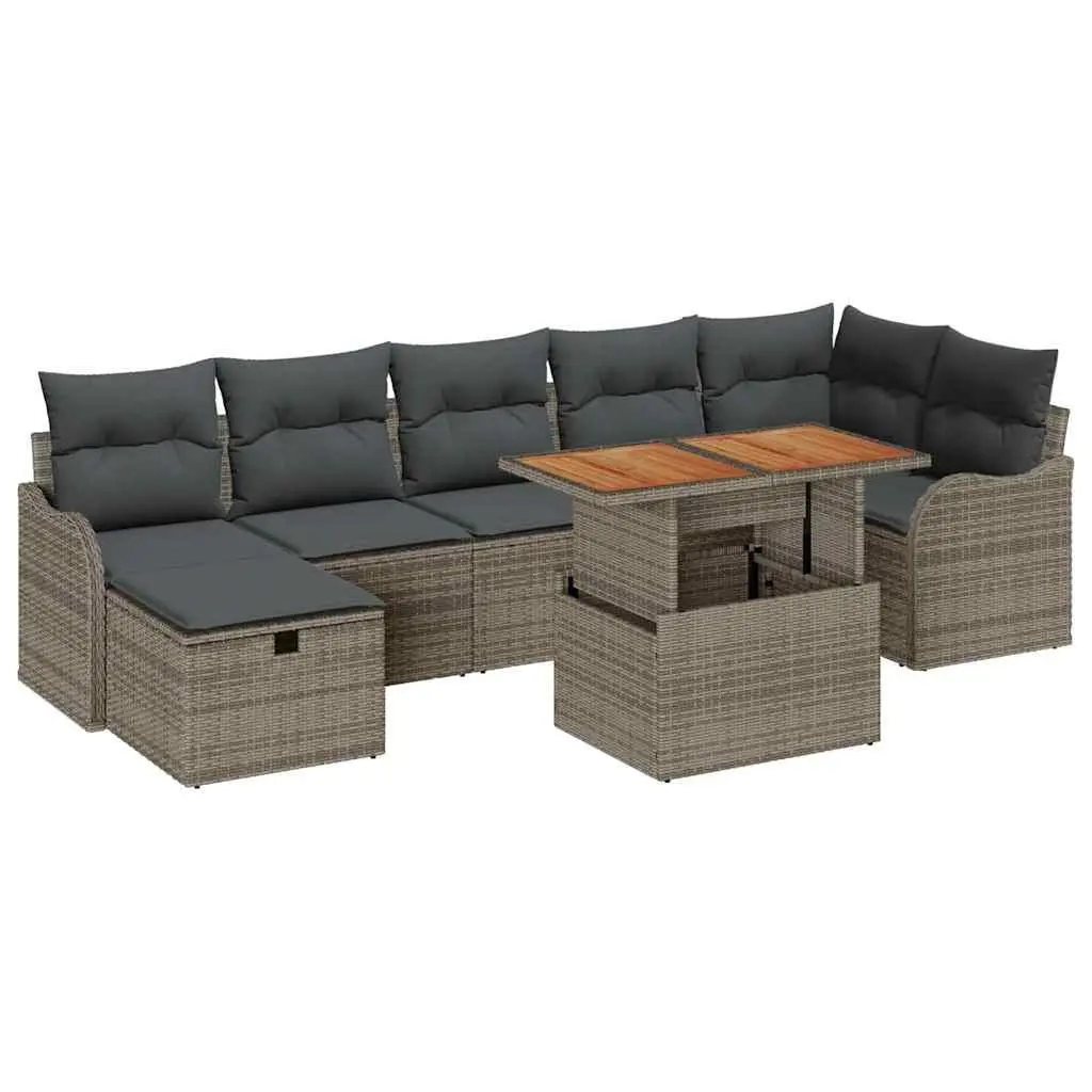 8-Piece Grey Poly Rattan Garden Sofa Set