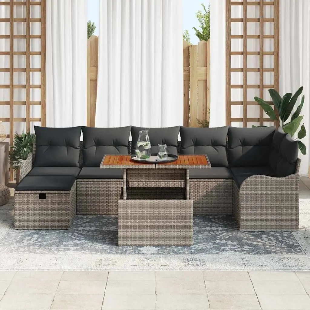 8-Piece Grey Poly Rattan Garden Sofa Set