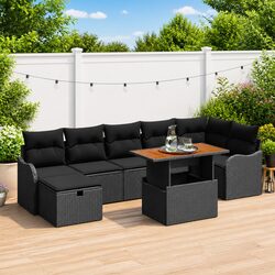 Durable 8 Piece Black Poly Rattan Garden Sofa Set