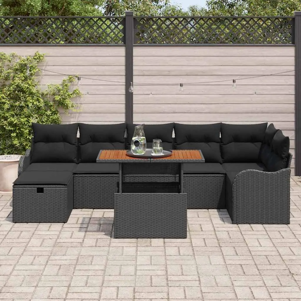 Garden Sofa Set Poly Rattan 8 Piece Outdoor Furniture Black
