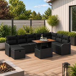 Durable 9 Piece Modular Garden Sofa Set in Black