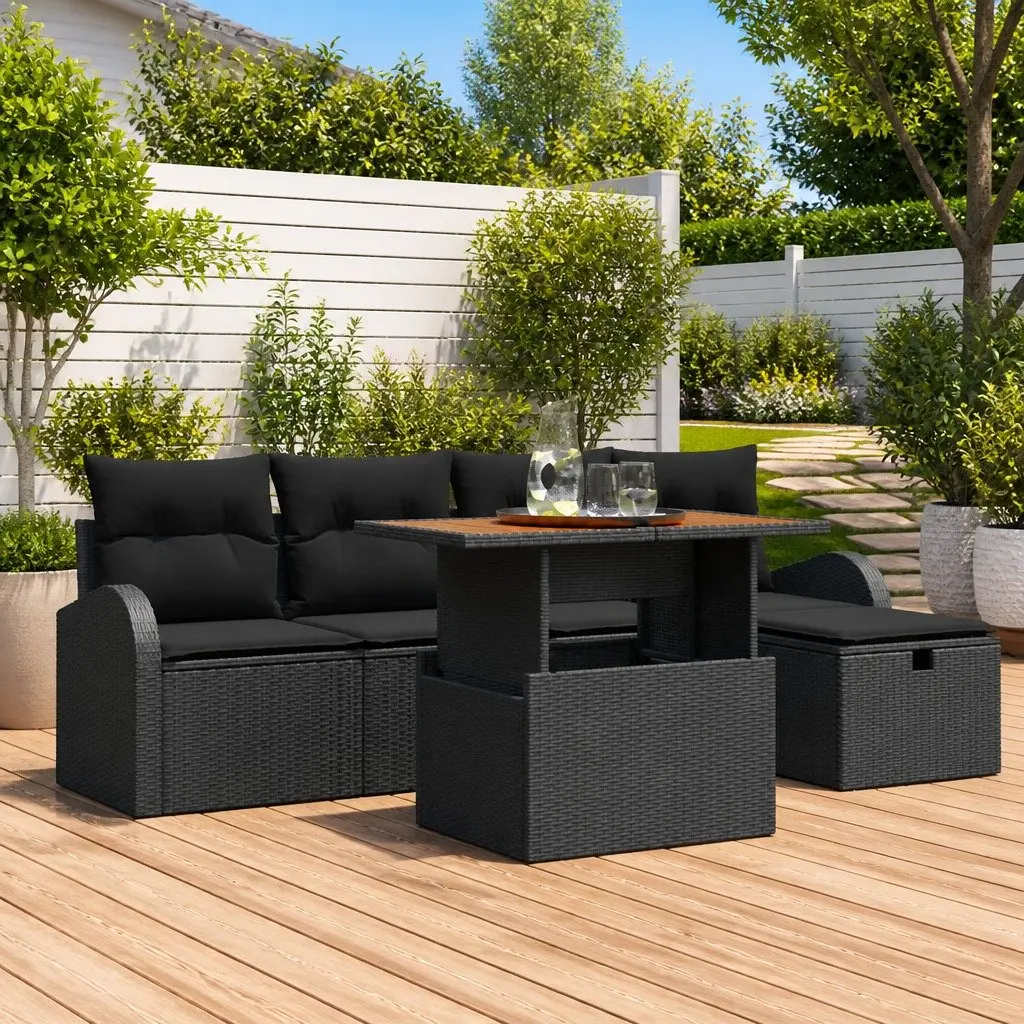 6-Piece Outdoor Sofa Set in Black Rattan
