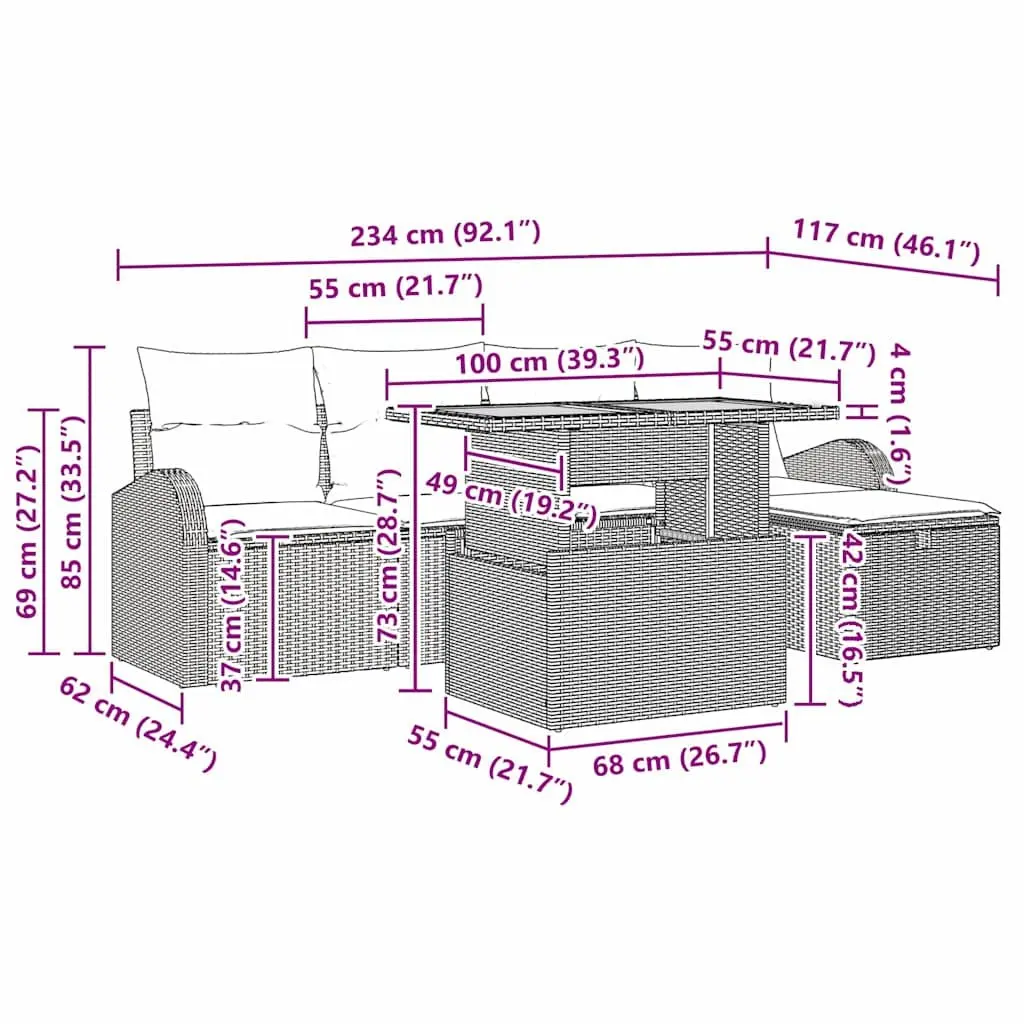 6-Piece Outdoor Sofa Set in Black Rattan