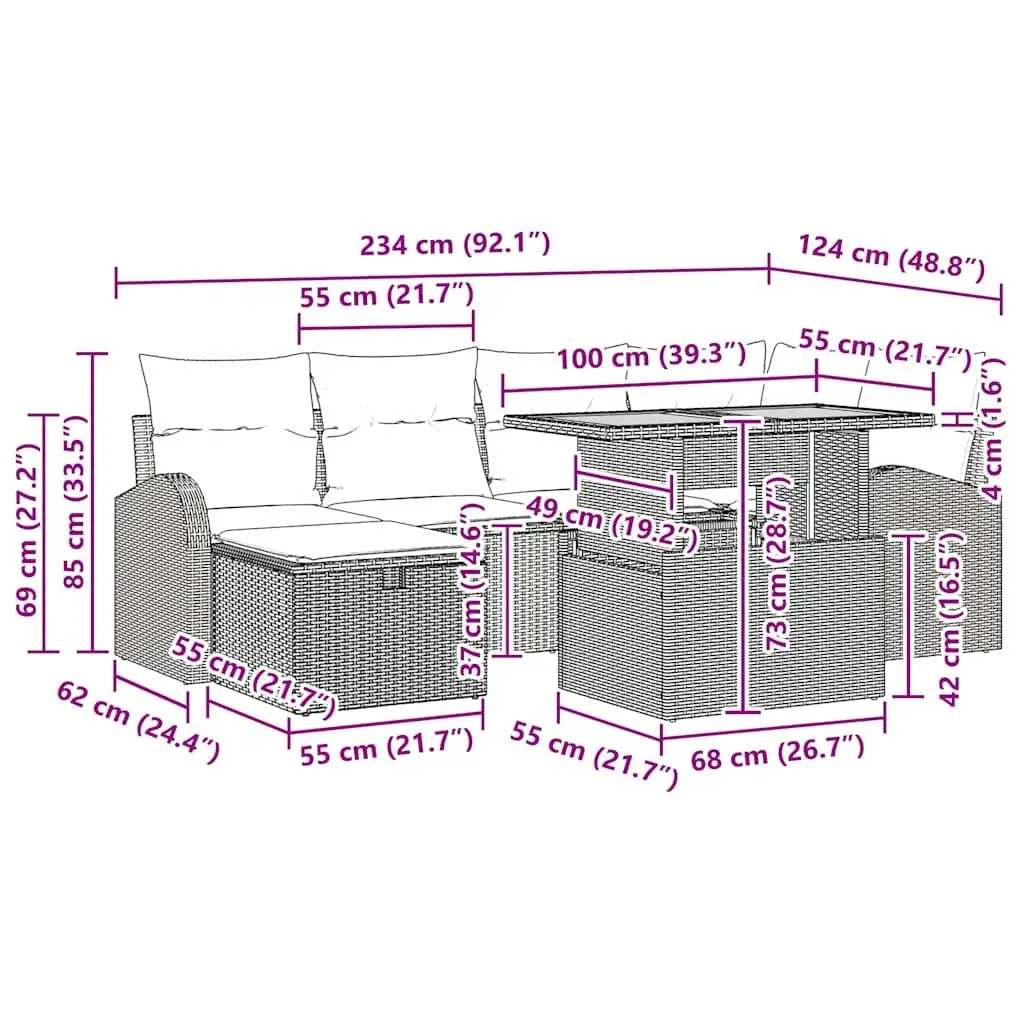 7 Piece Outdoor Garden Sofa Set Poly Rattan Black Modular Lounge Furniture