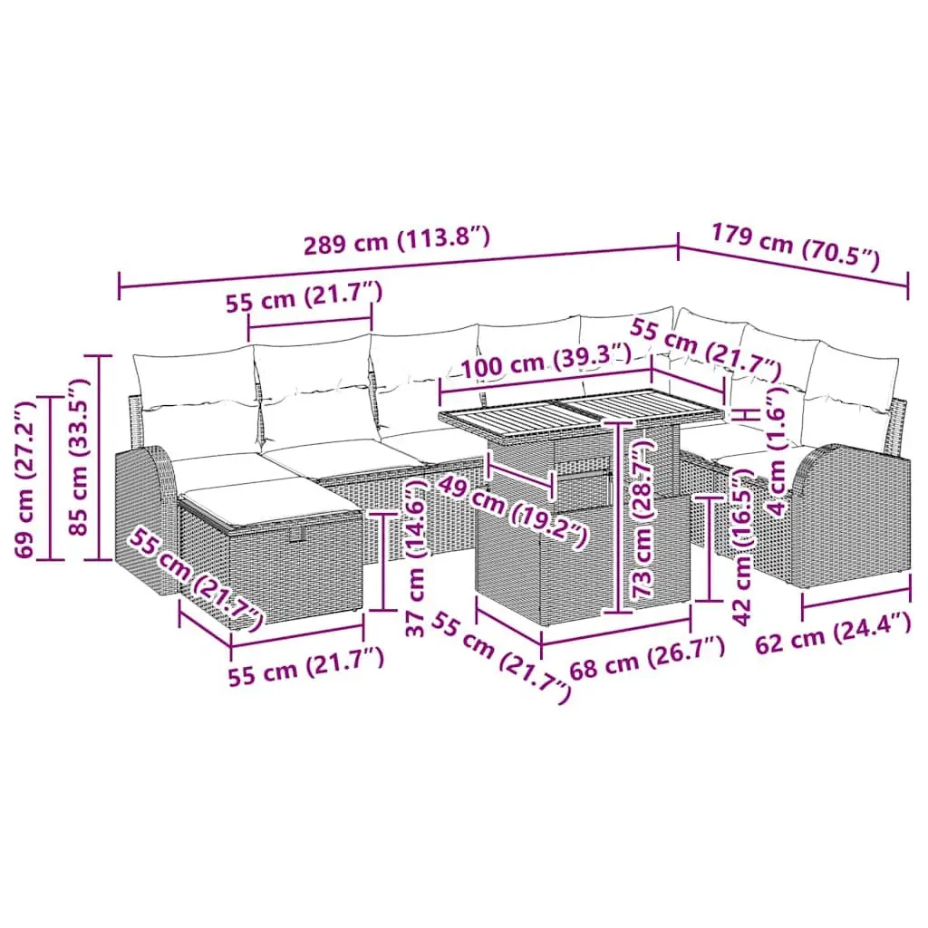 9-Piece Outdoor Modular Sofa Set with Adjustable Table