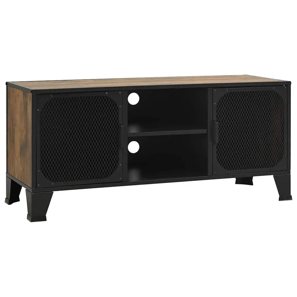 Rustic Brown TV Cabinet with Mesh Doors and Shelf
