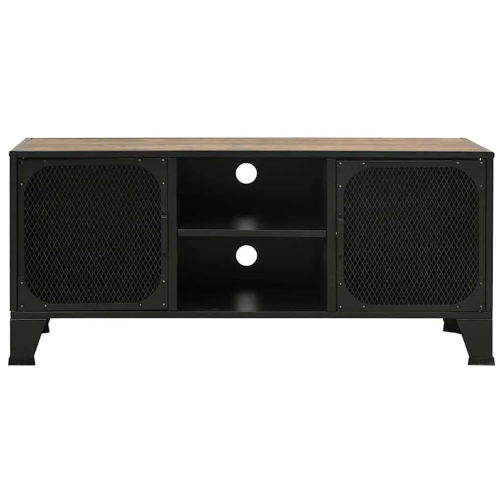 Rustic Brown TV Cabinet with Mesh Doors and Shelf