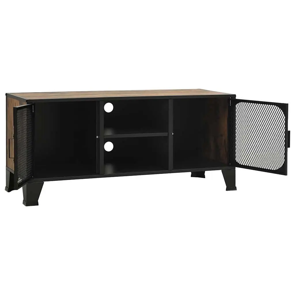Rustic Brown TV Cabinet with Mesh Doors and Shelf